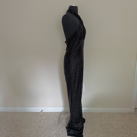 FAERIESTY Crisscross Cut Out Sequin Flare Leg Jumpsuit Size Large - Picture 7 of 12